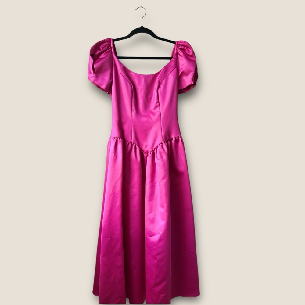 Bianchi Vintage Puff Sleeve + Bow Formal Dress